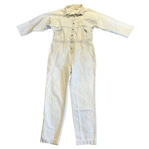 Panama Jill Denim Jumpsuit Button Front Half‎ Sleeve Light Wash Work RARE Medium